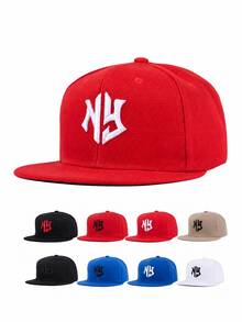 1pc Men's Geometric Pattern Embroidered Hip Hop Hat, Outdoor Adjustable Sun Protection Casual Cap, Spring/Autumn - Red - View 9