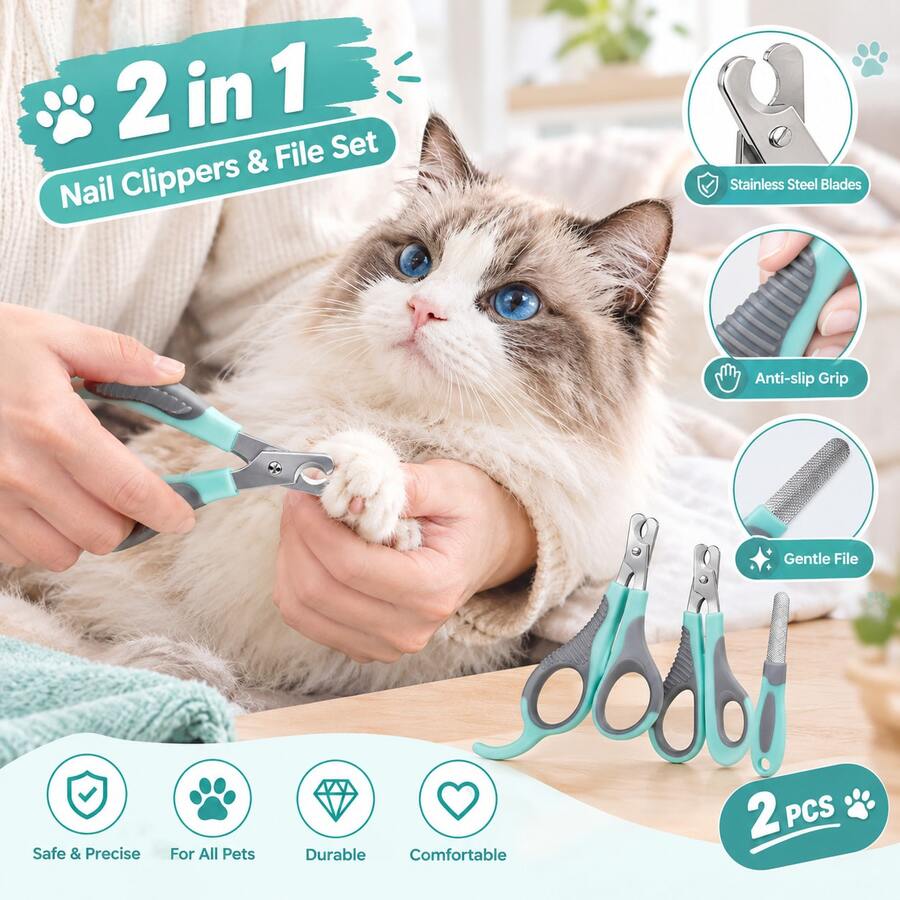 Cat Nail Clipper, Suitable For Indoor Cats, Cat Nail Trimmer With Nail File, Cat Claw Clipper, Pet Nail Clipper, Pet Nail Clipper Set, Suitable For Various Cats, Puppies, Kittens, Small Dogs And Other Small Pets, No Battery Required