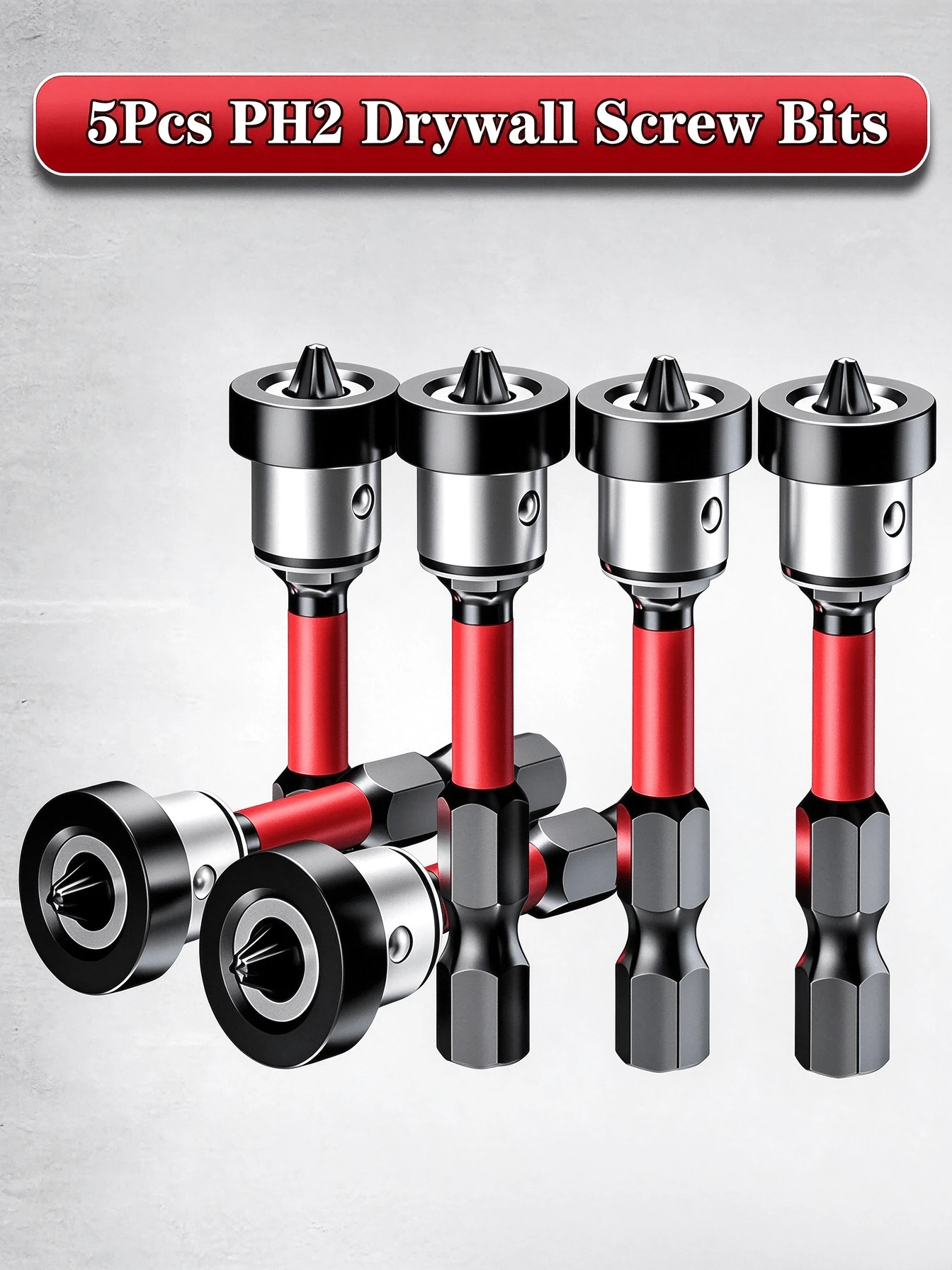 1/6/10pcs Magnetic Drywall Screw Positioning Bit PH2 Depth Stop Adapter 1/4" Hex Shank Positioning Screw Bit S2 Steel Suitable For Drywall, Gypsum Board And Ceiling Drilling Power Tool Accessories
