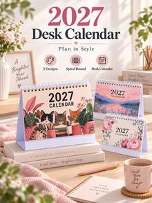 1PC Vintage Plant And Animal Pattern - 2027 Calendar, Coil-Bound Desktop Decorative Calendar, For Scheduling And Time Reminders, A Time Gift For Friends - Single Piece - View 1