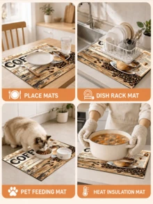 1 buah Alas Pengering Piring Penyerap Motif Kayu Gaya Pedesaan, Alas Mesin Kopi, Alas Pencuci Piring, Alas Wastafel, Pelindung Meja Dapur, Cocok untuk Cangkir, Piring, Peralatan Makan dan Dekorasi Dapur Rumah - MultiWarna - View 7