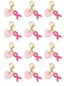 12 Pcs Pink Breast Cancer Awareness Keychain Set, Breast Cancer Awareness Memorial Accessories | Pink Ribbon And Heart Hope Keychains, Women's Party Favors, Breast Cancer Survivor Gifts - Baby Pink - View 11