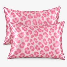 Leopard Print Satin Pillowcases, Silky Smooth Soft Pillow Covers For Hair & Skin, Envelope Closure, Breathable Bedroom Decor, Christmas Gift - Pink Leopard Print - View 1