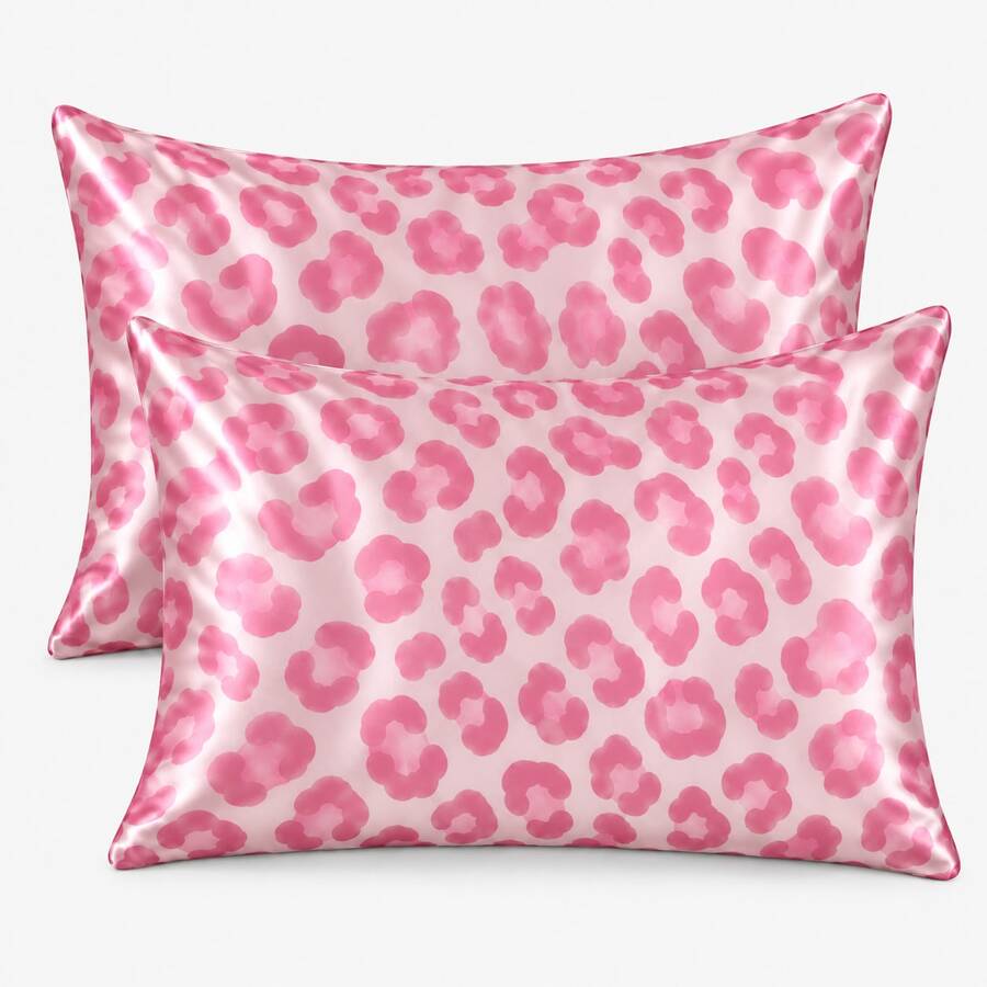 Leopard Print Satin Pillowcases, Silky Smooth Soft Pillow Covers For Hair & Skin, Envelope Closure, Breathable Bedroom Decor, Christmas Gift - Pink Leopard Print - View 1
