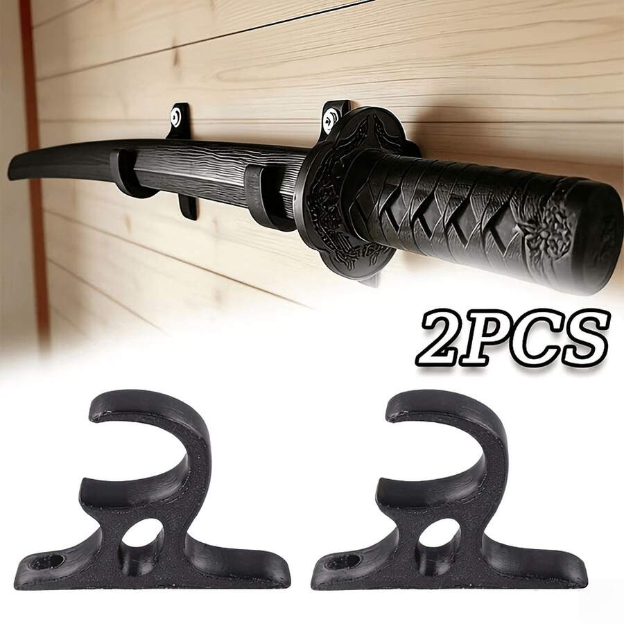 2pcs Universal Sword Wall Mount Bracket, Half Moon Curved Display Stand (Screws Not Included) - Black - View 1