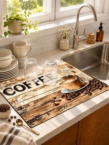 1 buah Alas Pengering Piring Penyerap Motif Kayu Gaya Pedesaan, Alas Mesin Kopi, Alas Pencuci Piring, Alas Wastafel, Pelindung Meja Dapur, Cocok untuk Cangkir, Piring, Peralatan Makan dan Dekorasi Dapur Rumah - MultiWarna - View 5
