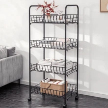 1pc Iron Mesh Storage Rack With Side Storage Bucket, Large Capacity Space-Saving, Desktop Organizer For Skincare, Stationery And Kitchen Supplies, Suitable For Kitchen, Study Room, Bedroom And Vanity Table Rolling Utility Cart - Multicolor - View 5