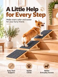 Adjustable Wooden Small Dog And Senior Dog Ramp, Foldable Indoor Pet Ramp With Height-Adjustable Triangular Support And Non-Slip Carpet, No Assembly Required - Multicolor - View 7