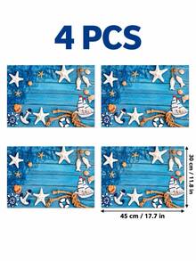 Ocean Nautical Theme Placemats, Blue Wood Grain Starfish Shell Anchor Sailboat Print Table Mats, Suitable For Dining Table Kitchen Beach Vacation Style Home Decor, Party Gathering Setup - Multicolor - View 9
