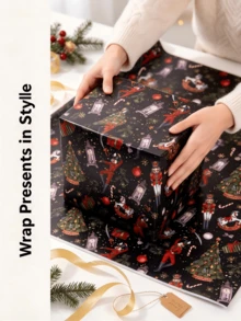 1 Roll, 43*300 Cm (16.93*118.11 Inches), Walnut-Crate Pattern Wrapping Paper, Cute Cartoon Christmas Element Patterns, Christmas-Style Printed Gift Wrapping Paper, Festive Gift Wrapping Paper - Multicolor - View 5