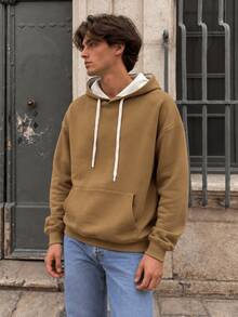 Men's Casual Drawstring Hooded Sweatshirt With Kangaroo Pocket, Relaxed Fit Pullover Hoodie - Maroon - View 1