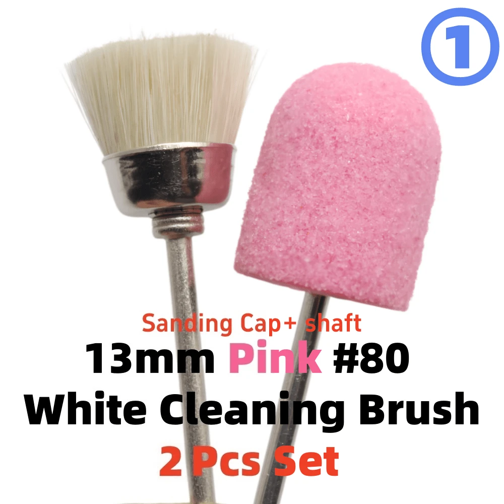 2Pcs Nail Drill Bit Set, 13mm #80 Sanding Cap With Mandrel Shaft And Cleaning Brush, Manicure Nail Polishing Accessories