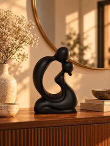 Black Abstract Couple Figurine, Modern Sculptural Tabletop Ornament For Living Room, Bedroom, Bookshelf And Office Decor, Minimalist Home Accent, Thoughtful Housewarming Gift - A - View 4