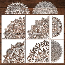6PCS Large Mandala Flower Painting Templates, (12x12/8x12) Inches, Reusable DIY Hollow Painting Templates, Suitable For Wall Fabric Fence Desktop Holiday Home Decoration - 6pcs Mandala - View 1