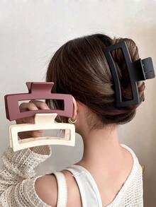 3pcs Solid Color Matte Square Hair Clips, Minimalist Fashion Women's Hair Accessories, Suitable For All Seasons, Vacation Hair Clips - Multicolor - View 1