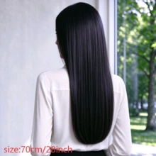 Black 28 Inch Women's Middle Part Long Straight Wig, Versatile Style, Adjustable Breathable Mesh Cap, Easy To Wear And Comfortable, Suitable For Daily Wear, Holiday Parties, Cosplay - Black - View 4