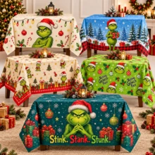 The Grinch 1pc Green Monster Christmas Tablecloth, Cartoon Holiday Print Table Cover, Festive Christmas Party Home Kitchen Decor - Multicolor - View 8
