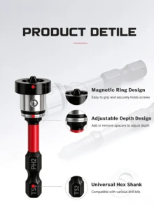 1/6/10pcs Magnetic Drywall Screw Positioning Bit PH2 Depth Stop Adapter 1/4" Hex Shank Positioning Screw Bit S2 Steel Suitable For Drywall, Gypsum Board And Ceiling Drilling Power Tool Accessories - A - View 6