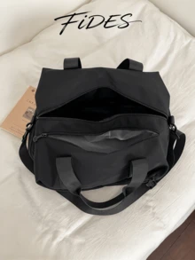 新款時尚旅行包 素色極簡小眾設計 柔軟時髦 適合短途旅行與健身 鞋倉 大容量 百搭精緻包 - 黑色 - 查看 9