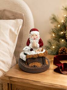 1-Piece Cute Santa Nativity Scene Statue, Santa Claus Praying Beside Baby Jesus And Sheep, Detailed Christmas Tabletop Ornament For Living Room, Entryway, Mantel, Shelf And Holiday Party Decor - 1PC - View 3