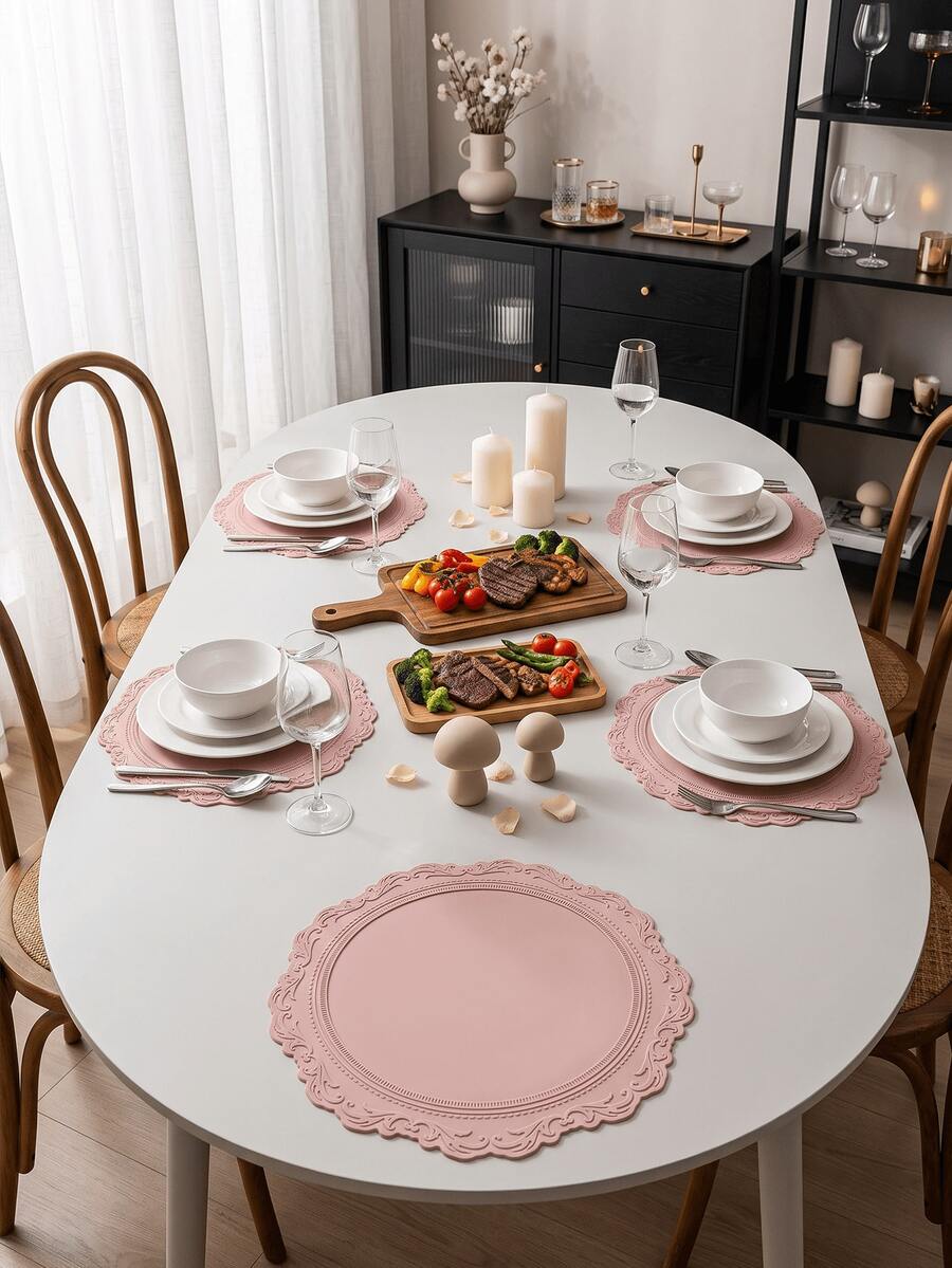1pc 35cm Silicone Non-Slip Placemat, Nordic Style Dining Table Decor Mat, Washable, Easy To Clean, Wipe-Able, Non-Slip, Elegant Tablemat, Dining Table Setting, Kitchen Tabletop Pad, Holiday Wedding Decoration - Multicolor - View 1