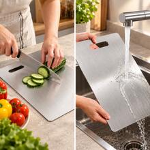 Stainless Steel Cutting Board, Double-Sided Stainless Steel Cutting Board, Suitable For Kitchen Cutting Meat, Vegetables And Fruits, Easy To Clean; - 1PC - View 5