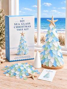 1 Set DIY Sea Glass Christmas Tree Craft Kit, 5 Colors Available, With Starfish Topper, Frosted Glass Pieces, Suitable For Handmade Holiday Gifts, Beach Style Home Decor, Bedroom Bookshelf Display, Holiday Table Centerpiece And Creative Craft Projects - Upgraded DIY Christmas Tree - View 14