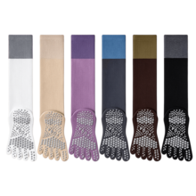 Women Color Block Knee High Five-Toe Non-Slip Yoga Socks, Grippy Silicone Sole Pilates Workout Socks - Multicolor - View 10