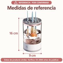 Limpiador eléctrico de brochas de maquillaje con recipiente transparente y tapa con orificios, blanco y gris - Transparente y blanco - Ver 6