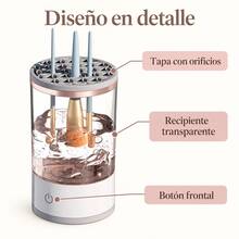 Limpiador eléctrico de brochas de maquillaje con recipiente transparente y tapa con orificios, blanco y gris - Transparente y blanco - Ver 3