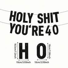 1 Set Black Glitter "Holy You're 18/21/30/40/50/60/70/80" Banner, 18/21/30/35/40/45/50/55/60/65/70/75/80/85/90 Years Old Happy Birthday Celebration Party Decorations - Black - View 7