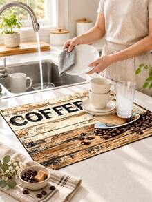 1 buah Alas Pengering Piring Penyerap Motif Kayu Gaya Pedesaan, Alas Mesin Kopi, Alas Pencuci Piring, Alas Wastafel, Pelindung Meja Dapur, Cocok untuk Cangkir, Piring, Peralatan Makan dan Dekorasi Dapur Rumah - MultiWarna - View 4