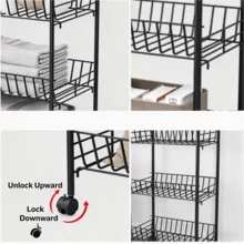 1pc Iron Mesh Storage Rack With Side Storage Bucket, Large Capacity Space-Saving, Desktop Organizer For Skincare, Stationery And Kitchen Supplies, Suitable For Kitchen, Study Room, Bedroom And Vanity Table Rolling Utility Cart - Multicolor - View 7
