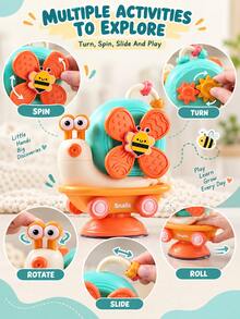 5-In-1 Snail Rotating Toy Set, Windmill Rotating Feeding Station, Rattle, Bath Toy And Friction Car Combination, Soothing Sensory Toy, Suitable For Infants, Toddlers, Tummy Time Toy, Tabletop Toy, Bath Toy, Children's Toy, Unisex, Newborn Gift, Sensory Toy - Multicolor - View 6