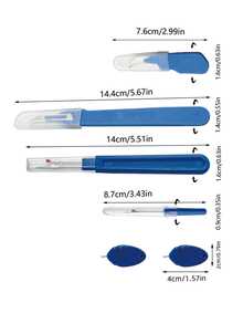 6pcs Blue Sewing Tool Set, Sharp Blade With Protective Cap, 2 Sickle-Style Thread Cutters, 2 Large & Small Seam Rippers, 2 Thumb Threaders, Practical Sewing Accessories For Removing Stitches, Patchwork, Garment Alteration And Home Textile Repair - Thread Remover - View 2