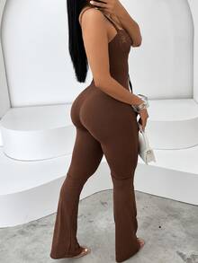 Autumn Outfits For Women Street Long Jumpsuit CamiJumpsuit Club Lace Backless Splice Tracksuit For Women Summer - Brown - View 2