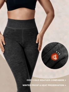 Women's High Waist Wide Ribbed Waistband Thermal Leggings, Soft Elastic Slim Fit Knitted Warm Pants, Comfortable Tummy Control Base Layer Tight Pants - Multicolor - View 9