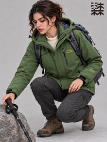 mulinsen Women's Hooded Softshell Jacket, Thermal Lined, Windproof, Full Zip Closure, Outdoor Activities, Daily Wear - Army Green - View 8