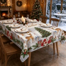 1pc Christmas-Themed Tablecloth, Featuring A Design Of A Christmas Tree And A Deer. Made Of Polyester Fabric, Available In Multiple Styles And Sizes, Suitable For Christmas Party Decorations, Restaurant Photography Ambiance, And Picnic Gatherings. - A - View 13