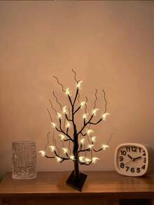 2pcs 24 LED Moon Atmosphere Tree Light, USB & 3 AA Battery Dual Power Supply, Super Bright Warm Light Tree Lamp, Holiday Homestay Bedroom Desktop Romantic Decor Light - Warm white light - View 2