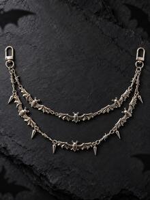 Halloween Silver Bat Double Layer Decorative Chain, Spiked Pendant, Winged Engraved Design, Jewelry Keychain Pendant, Gothic Style Chain Bag Charm, Bag Charm Pendant, Bag Charm, Decorative Chain, Keychain, Wallet Accessory, Bag Strap Chain Pendant - Multicolor - View 6