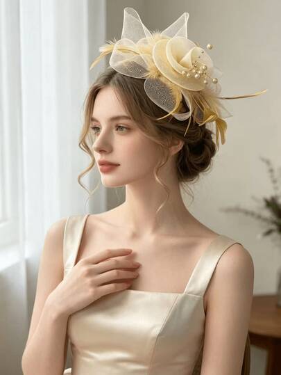 1 Peça Chapéu Feminino com Decoração de Pérolas e Flores em Tela, Presilha de Cabelo, Fascinator, Fofo & Vibrante, Elegante Elegante, Adequado para Casamento, Chá da Tarde, Derby de Kentucky e Outras Ocasiões, Acessório de Cabelo para Casamento, Pode Ser Usado como Adorno de Cabeça, Presente, Acessório de Cabelo ou Acessório para Evento Noturno, Fotografia, Retrato