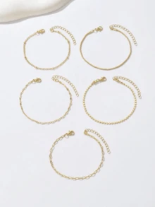 5 buah Gelang Emas Elegan yang Dapat Diatur, Gaya Minimalis, Cocok untuk Wanita (Jumlah manik-manik pada kalung acak, tetapi panjangnya tetap) - Emas - View 3