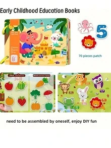 187pcs Reusable Sticker Book With 70 Tear & Stick Pages, Puzzle Stickers For Early Education, Quiet Book, Suitable For Christmas & New Year Gifts - Multicolor - View 5