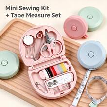 1 مجموعة أدوات خياطة محمولة صغيرة مع شريط قياس ناعم قابل للسحب، أدوات خياطة وقياس للطوارئ في المنزل والسفر، إكسسوارات إصلاح الملابس في السكن والمنزل، هدية عيد الميلاد العملية - أنماط متعددة - مشاهدة 2