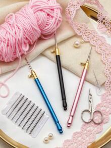 Lace Crochet Hook Set, Metal Handle, With Replaceable Metal Hook Heads, Covering 0.5-2.75mm Total 10 Sizes, Suitable For Lace Edging, Fine Yarn Crochet And Other Delicate Knitting Scenarios - Lace Crochet - View 1