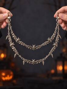 Halloween Silver Bat Double Layer Decorative Chain, Spiked Pendant, Winged Engraved Design, Jewelry Keychain Pendant, Gothic Style Chain Bag Charm, Bag Charm Pendant, Bag Charm, Decorative Chain, Keychain, Wallet Accessory, Bag Strap Chain Pendant - Multicolor - View 3