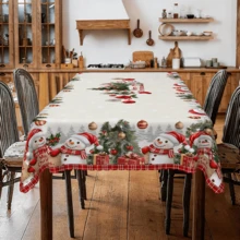 1pc Round/Rectangular/Square Christmas Tablecloth, Gift Box, Christmas Tree, Snowman And Merry Christmas Print, Suitable For Christmas Parties, Dinner Parties, Indoor/Outdoor, Room, Restaurant, Kitchen Decoration - A - View 5