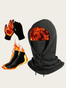 Winter Essential Set: Touchscreen Gloves, Thick Fleece Socks And Windproof Earflap Hat - 100% Polyester, Warm And Cold-Resistant, Suitable For Outdoor Activities And Winter Wear - A - View 11