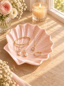 3pcs Pink Shell Jewelry Tray Set, Elegant Ocean Inspired Design, Fashion Storage Tray, Suitable For Necklace, Ring, Bracelet, Earring Storage, Can Be Placed On Vanity, Vanity Countertop And Bedroom, Exquisite Home Decor Shell Tray, Jewelry Storage Rack, Vanity Decor, Creative Gift - Multicolor - View 7